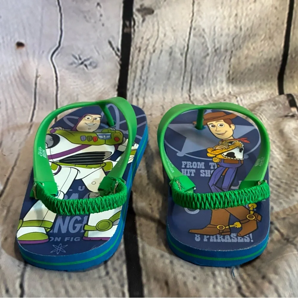5/$20 Disney Pixar Toy Story Toddler‎ Buzz Lightyear Woody Flip Flops Sz L 9/10